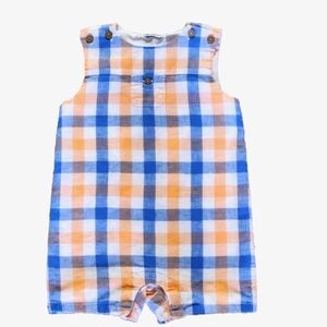 Janie and Jack linen blend plaid Jon Jon Size 18-24 mo Colors orange blue white
